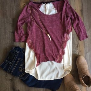 Maurice’s maroon and cream lace top